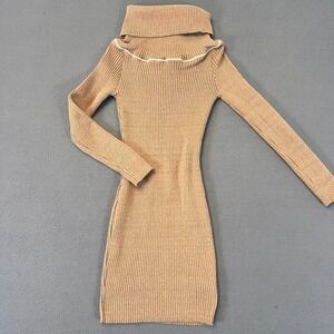 Shein Brown Ribbed Bodycon Dress Mini Length Size Sm Casual Long Sleeve Mock